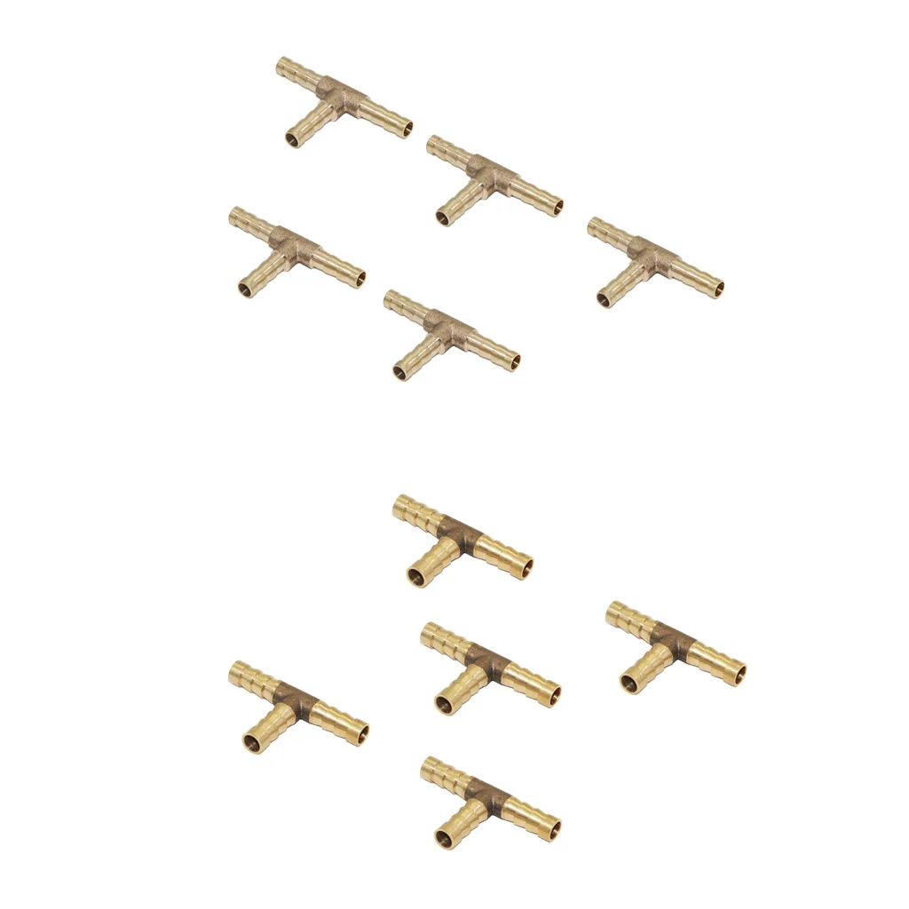 

10pcs 3 Way T Shaped Hose Barb Intersection Union Brass Fitting Fuel Air Water Gas Oil 6mm 8mm
