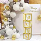 FENGRISE прозрачная золотистая коробка с именем сделай сам для мальчиков и девочек, декор для дня рождения, Детские принадлежности для крещения, BabyShower