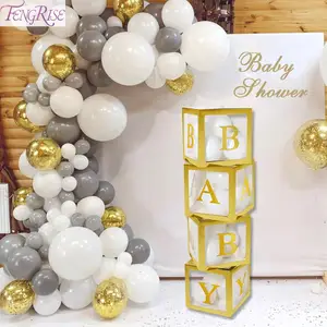 FENGRISE прозрачная золотистая коробка с именем сделай сам для мальчиков и девочек, декор для дня рождения, Детские принадлежности для крещения, BabyShower