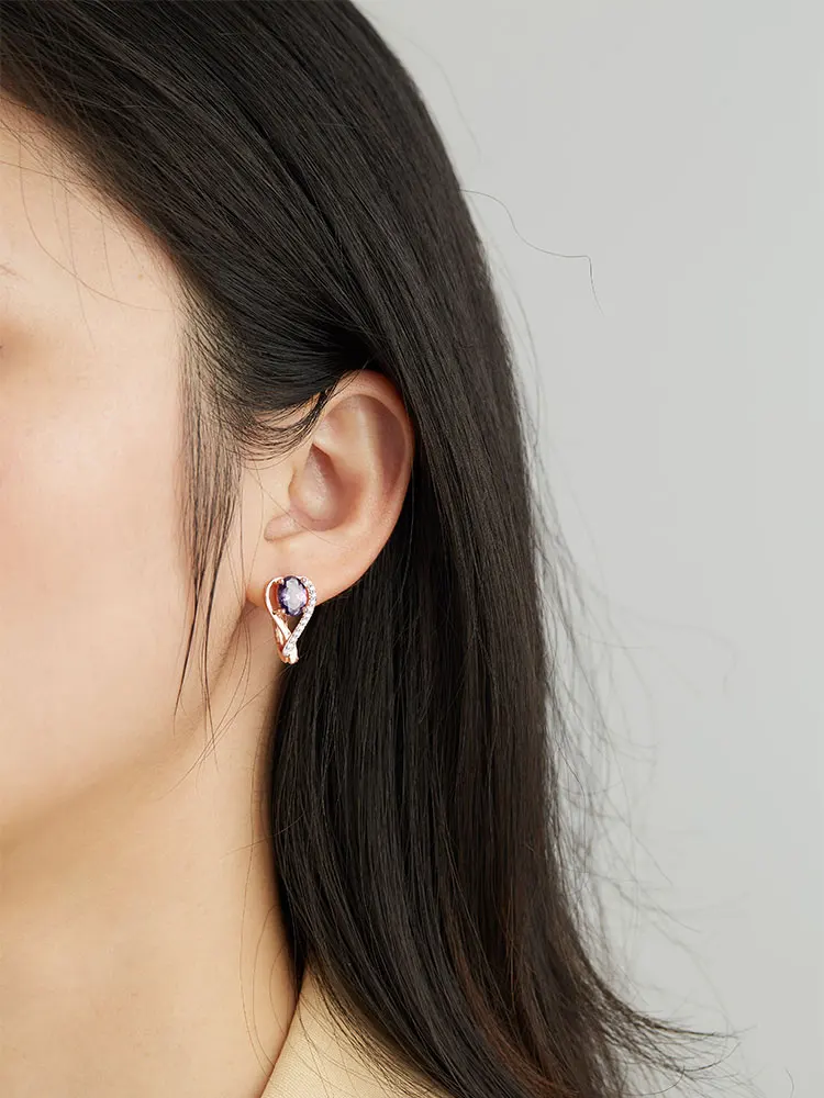

ZEMIOR Romantic Heart Rose Gold Color Earrings For Women Purple Oval 5A Cubic Zirconia Stud Earring Anniversary Fashion Jewelry
