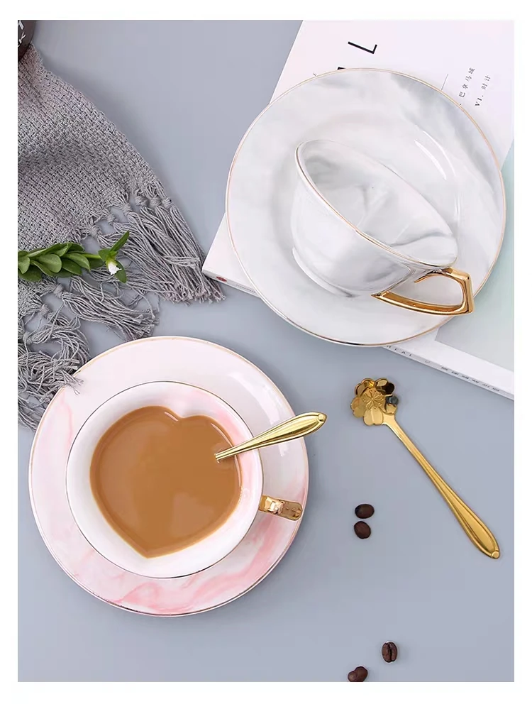 Ceramic Coffee Cup Set English Afternoon Tea Set Heart shaped Mug Tea Couple Cup and saucer Coffee Set Gift for lover