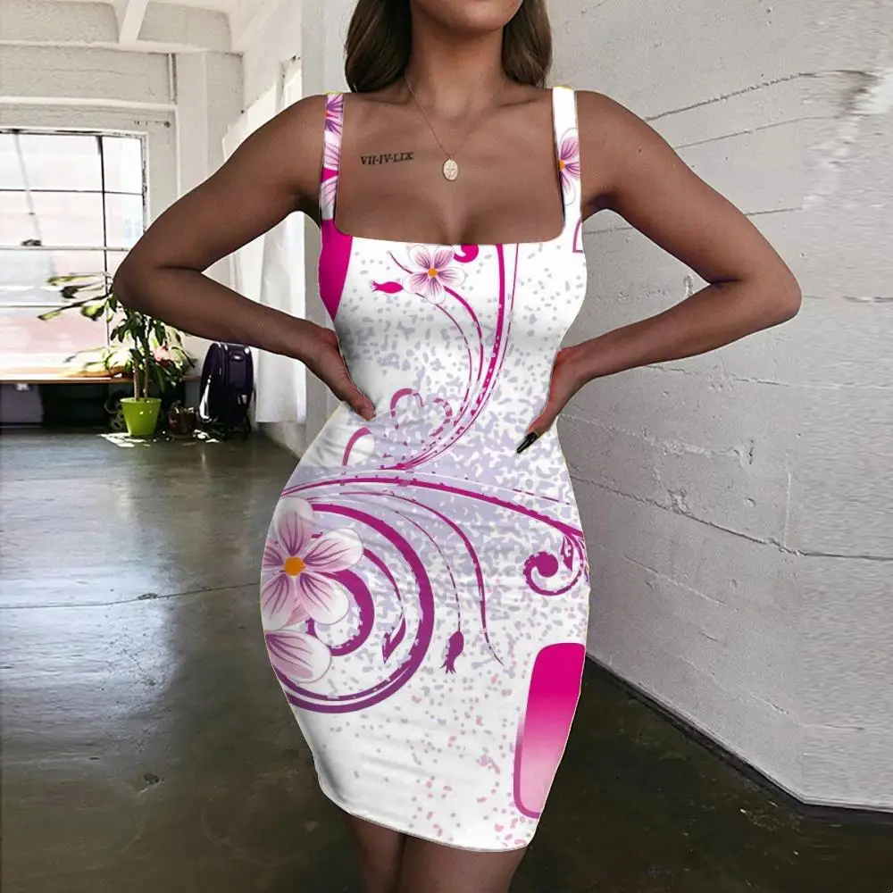 

KYKU Love Dress Women Flowers 3d Print Tanabata Halter Sleeveless Couples Bodycon Dress Womens Clothing Summer New Beach Femme