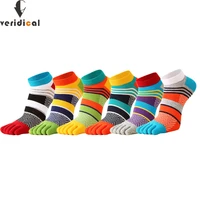 bright color ankle five finger socks man cotton striped patchwork mesh breathable street fashion no show socks with toes%c2%a0sokken