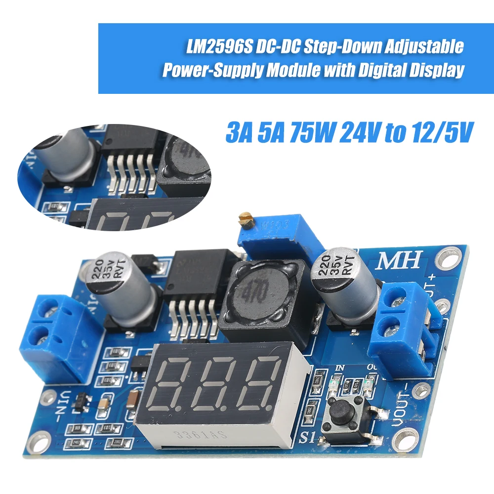 3A 5A 75W 24V to 12/5V LM2596S DC Step Down Регулируемый Модуль питания LM2596 регулятор напряжения с