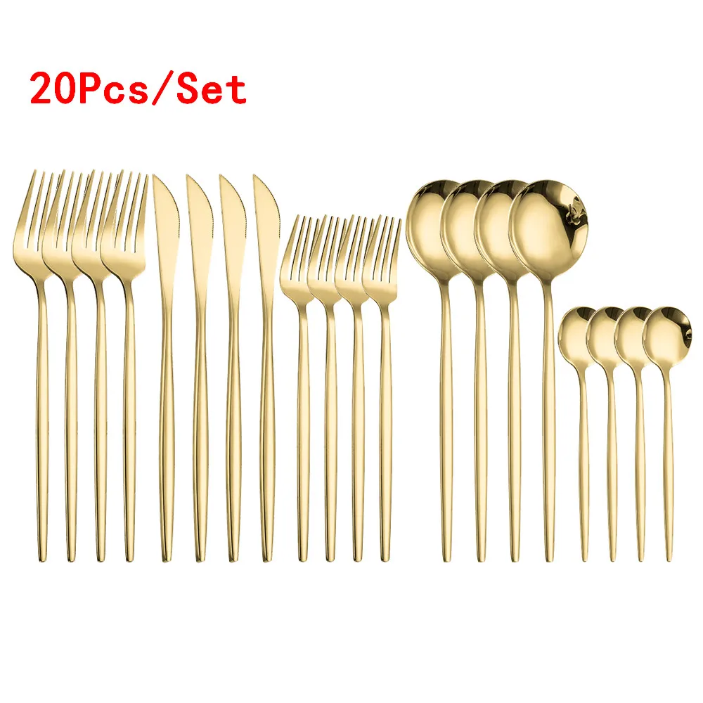 

Gold Dinnerware Set Cutlery Stainless Steel Tableware Set Knife Fork Spoon Flatware Set Dishwasher Safe Cutlery Set