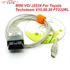 Инструмент Диагностический автомобильный V15.00.028, для Toyota MINI VCI J2534 с FTDI FT232RL OBD OBD2, автоматический сканер, кабель TIS Techstream mini vci