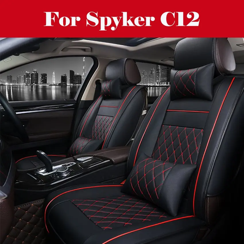 

Black PU Leather Front+Rear Car Seat Cover 5D Full Coverage Auto Styling Cushion For Spyker C12