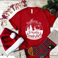 2020 christmas women t shirt walking in a winter wonderland print cute woman tshirts christmas holiday gift tees tops clothes