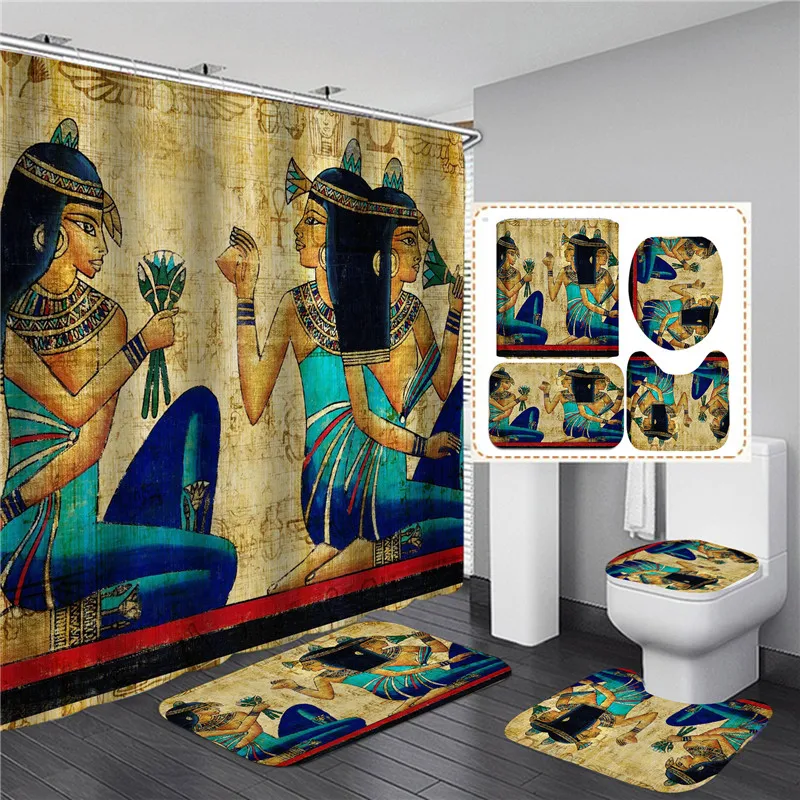 vintage african woman shower curtain set bathroom curtains bath carpet anti slip mats doormats soft toilet rugs home decoration free global shipping