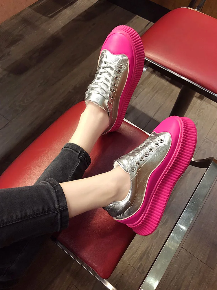 

Korean Shoes Round Toe Clogs Platform Casual Female Sneakers Dress Flats Women Autumn 2021 Small Creepers Fall PU Rome Solid Fab