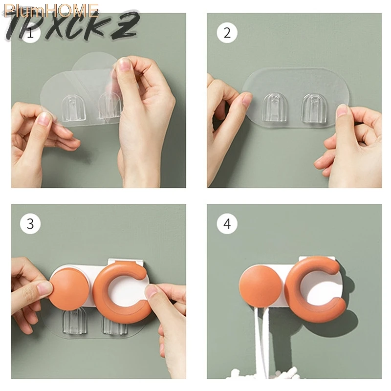 

2PCS Wall Mounted Mop Rack Hook Bathroom Mop Sticky Hanger Home Storage Rack Bathroom Suction Hanging Pipe Hooks