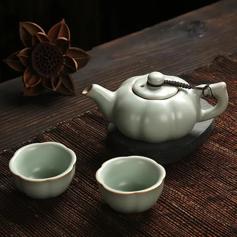 

Ru Kiln чайный набор горшок с двумя чашками чайный набор кунг-фу чайный набор керамический офисный дорожный простой чайный горшок на продажу