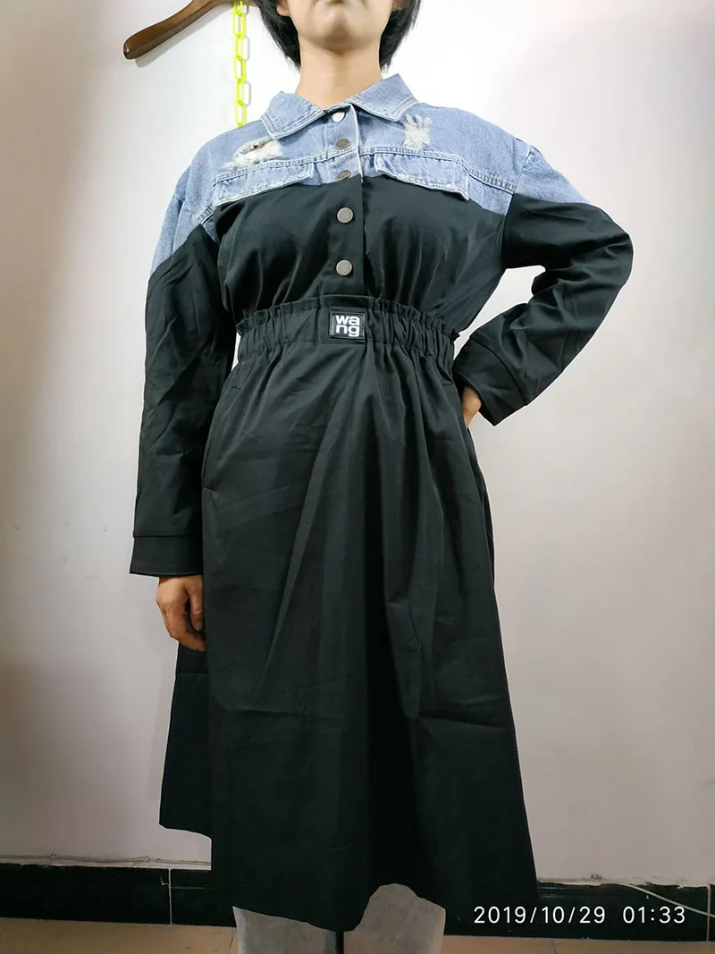 4XL Осенняя Новая модная длинная джинсовая куртка-ветровка с дырками