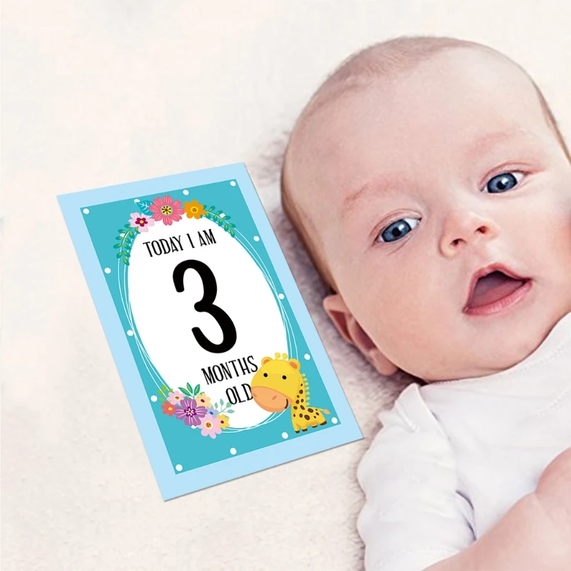 

12 Pcs Month Card Baby Monthly Newborn Milestone Photo Sharing Cards Gift Set Funny Cartoon Photography Photo Cards Stic