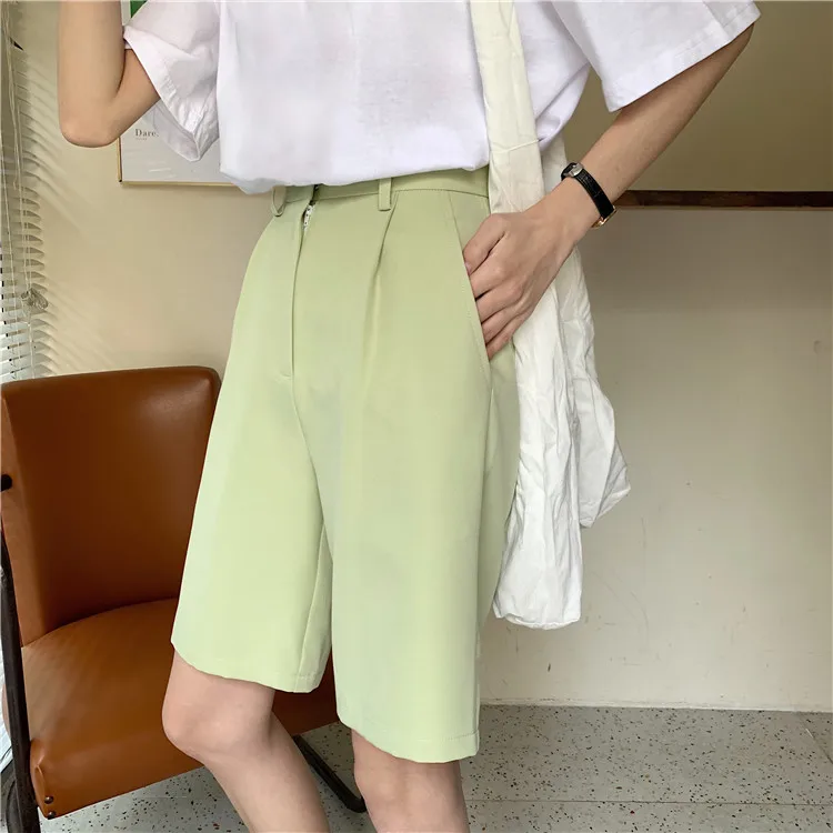 Шорты женские с завышенной талией повседневные бермуды широкими штанинами до