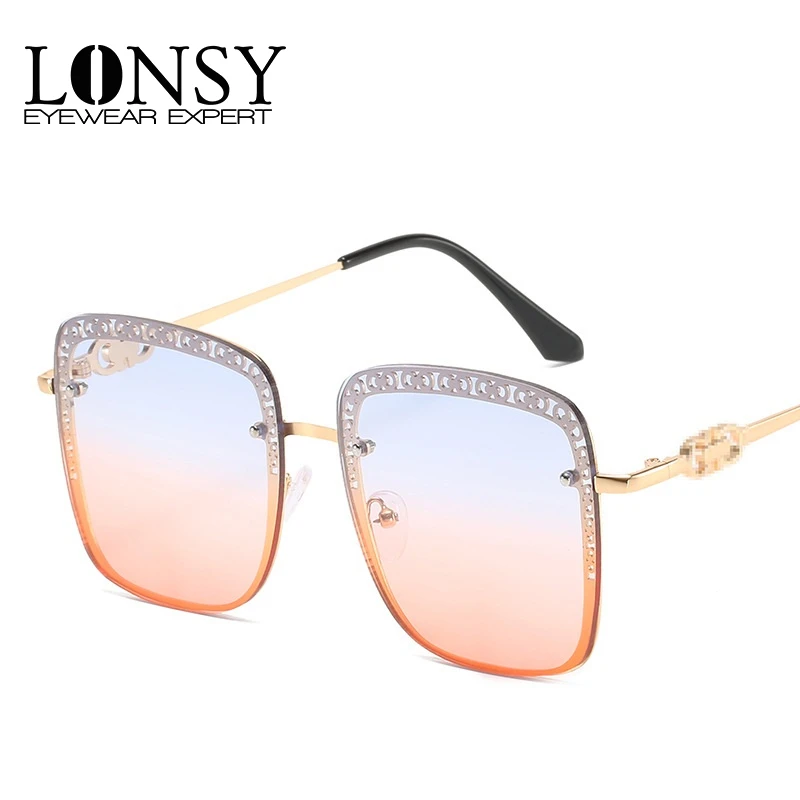 

LONSY новые негабаритные Солнцезащитные очки женские брендовые дизайнерские металлические квадратные очки женские солнцезащитные очки боль...