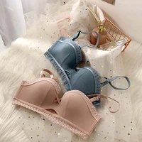 wasteheart new for women pink blue lace padded bra sets bralette panties cut out wireless underwear sexy lingerie sets a b