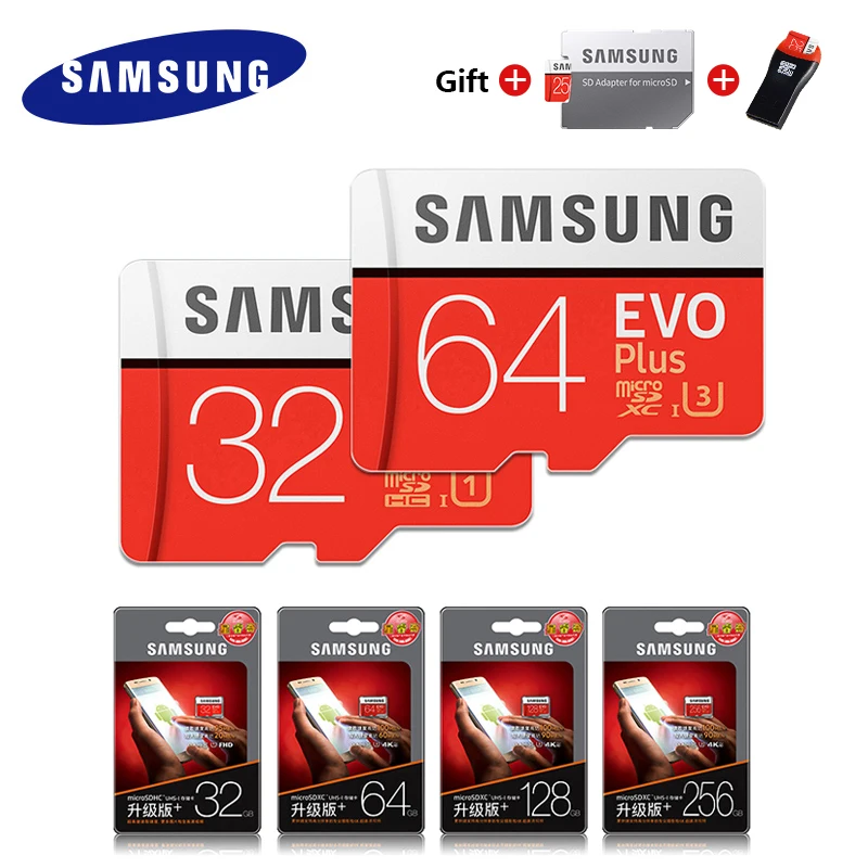 Оригинальные Карты памяти SAMSUNG EVO+, 64 ГБ, EVO plus U3, 128 ГБ, 256 ГБ, 512 ГБ, класс 10, Micro SD карта, 32 ГБ, microSD, UHS-I, TF карта