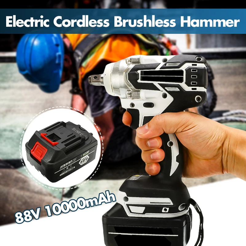

1280W 88V Electric Impact Cordless Brushless Hammer Drill Driver 360-520NM 10000mAh Hand Drill Hammer Power Tool