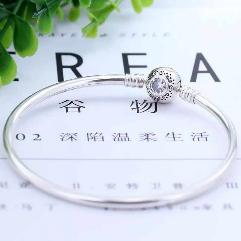 Bangle Новинка, бусины из стерлингового серебра 925, очаровательный браслет принцессы жасмин Аладдин, змеиная цепочка, базовый браслет, подходит для женщин, сделай сам, ювелирное изделие - Окраска металла: Bangle