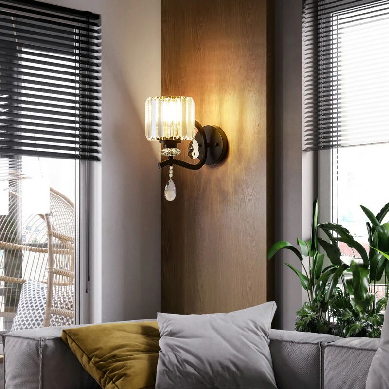

Wall lamp modern minimalist bedroom bedside lamp American light luxury crystal room indoor living room TV background wall