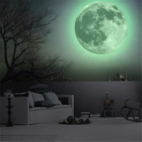 hot sale aesthetic 3d luminous glow in the dark moon wall sticker removable decoration fluorescent sticker home kids room decals