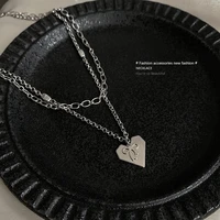 hip hop sweater chain lover heart bow superposition pendant necklace long double layered clavicle chian necklace for women 2021