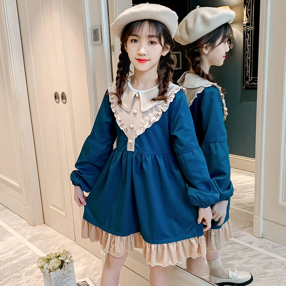 

4-14 Years Kids Thick Plush Dresses for Girls Patchwork Warm Princess Dress Toddler Fall Winter Clothes Children Full Dress Girl