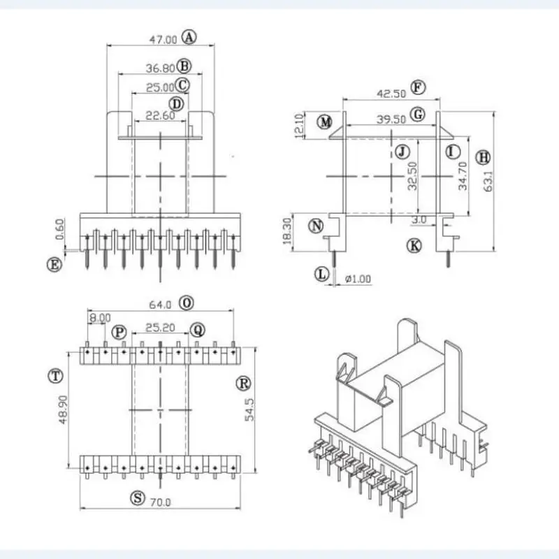EE70B 4000W Большой силовой трансформатор шпульки рамка PC40 EE70/33/32 магнит ферритовый сердечник 18pin PTH, горизонтальный
