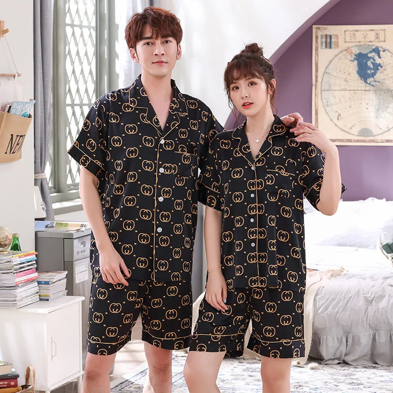 

Summer Pajamas For Women Lovers Short Sleeves Silk Satin Sleep nightgown