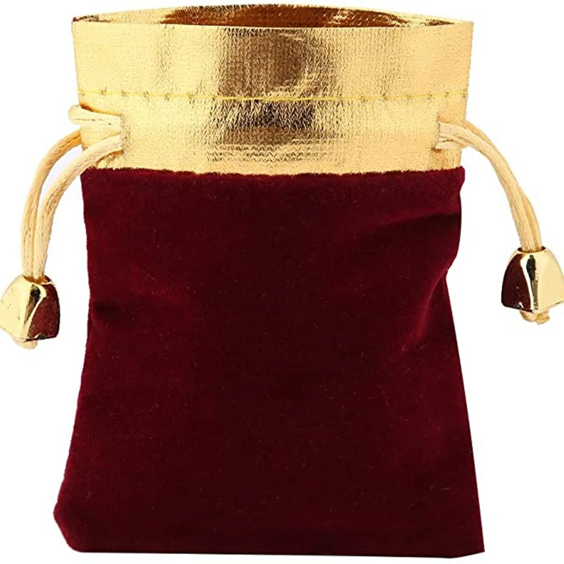 

High-End Red and Black Velvet Bag Gold Edge Bag Jewel Drawstring Bag Wedding Banquet Supplies Gift Jewelry Gift Bag