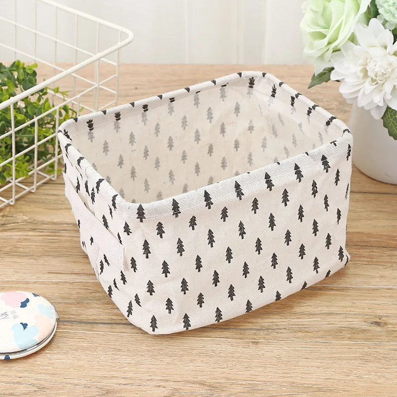Хлопковая льняная настольная корзина для хранения дерева коробка вещей с ручкой