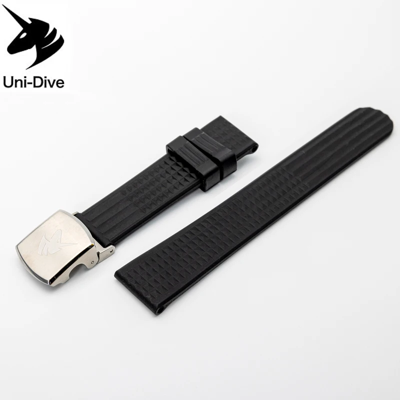

Uni-Dive Fully Adjustable Strap Waffle Watchband 20mm Dive Watch Strap Onto Wrist 316L Deployment Clasp Water Sport Rubber Band