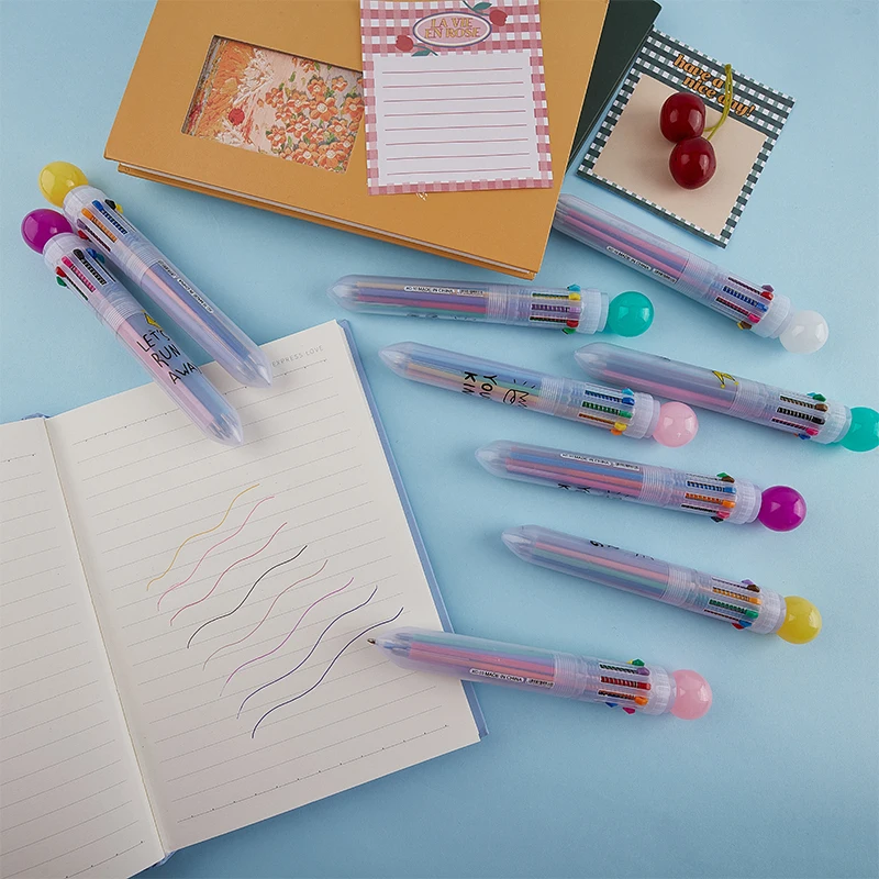 

New 1Pc Girl Heart Creative Cartoon Silicone 10-color Ballpoint Pen Cute Press Ten-color Ballpoint Pen Student Multicolor Pen