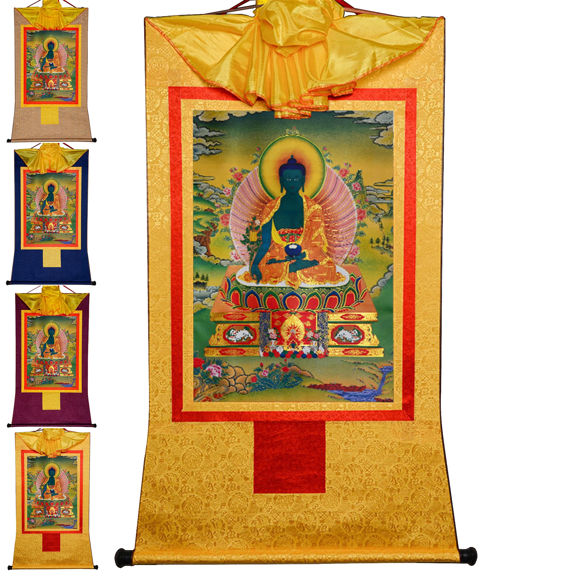 

Gandhanra Handmade Tibetan Thangka Painting Art,Bhaisajyaguru,Medicine Buddha,Buddhist Thangka Tapestry Wall Art with Scroll