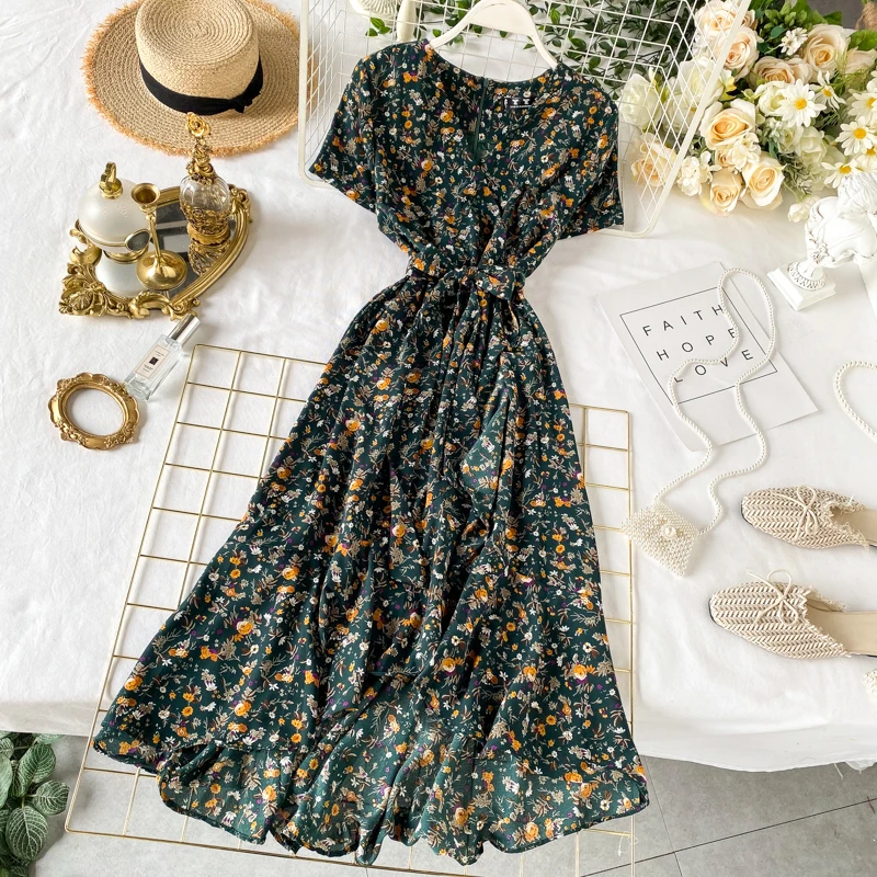 Женское платье с цветочным принтом SINGRAIN длинное винтажное пляжное из шифона