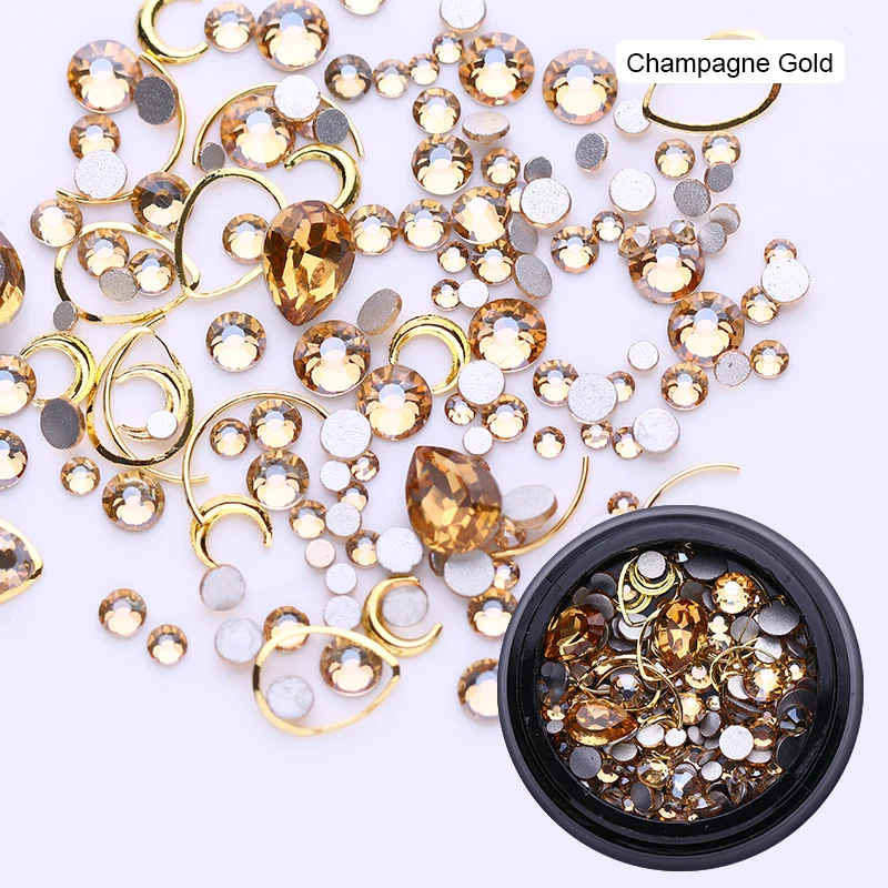 

Champagne Color DIY Nail Art Crystal Glitter Rhinestone Irregular Beads Mixed Colorful 3D Nail Art Decoration