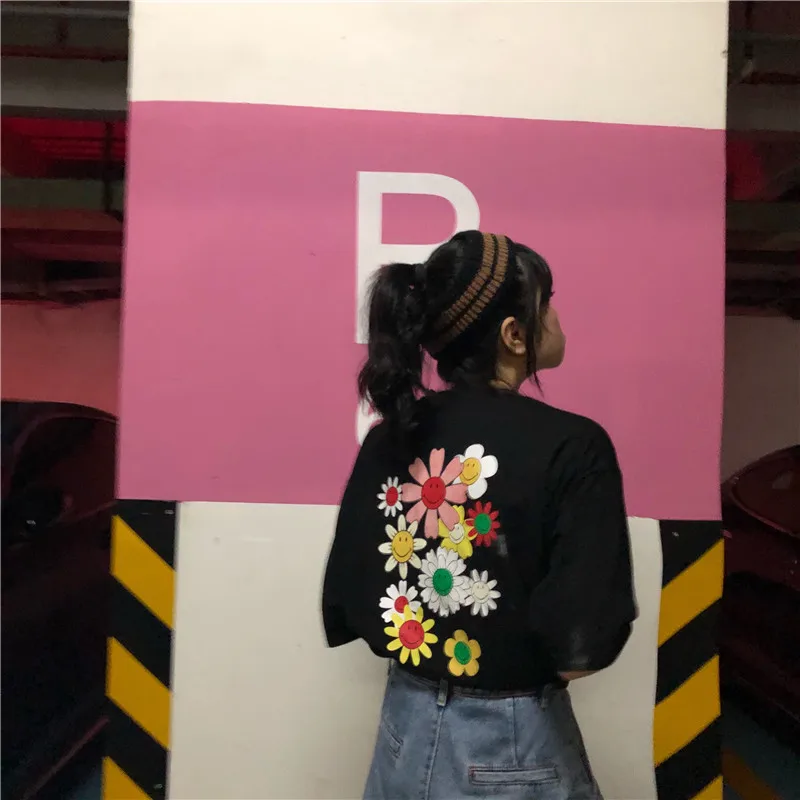 Летнее принтованное платье свободные футболки с коротким рукавом для женщин S