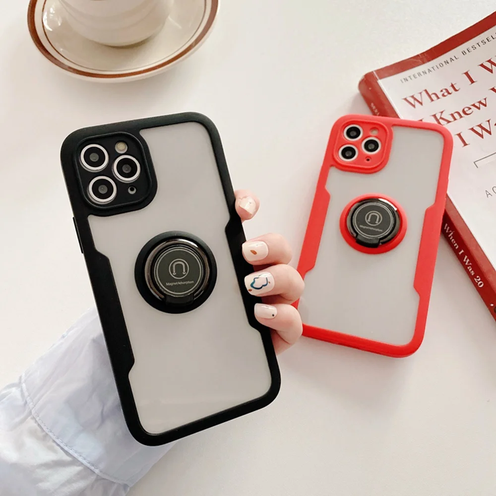 

Magnetic Transparent 360 all inclusive Phone Case for iPhone XR X XS Max 7 8 Plus Shockproof Cover Holder Ring
