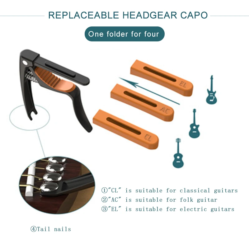 Solo Interchangeable Head Zinc Alloy Capo Folk Guitar Classical Guitar Electric Guitar Universal Capo With String Nail Function enlarge