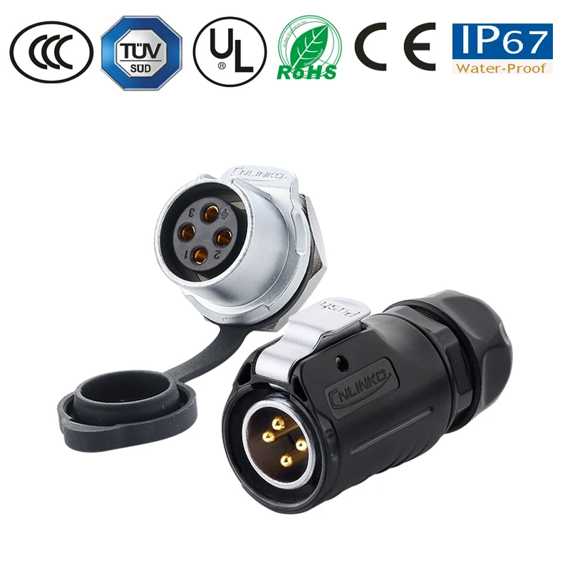 4 контактный водонепроницаемый разъем IP67 проводной кабель штепсельная вилка