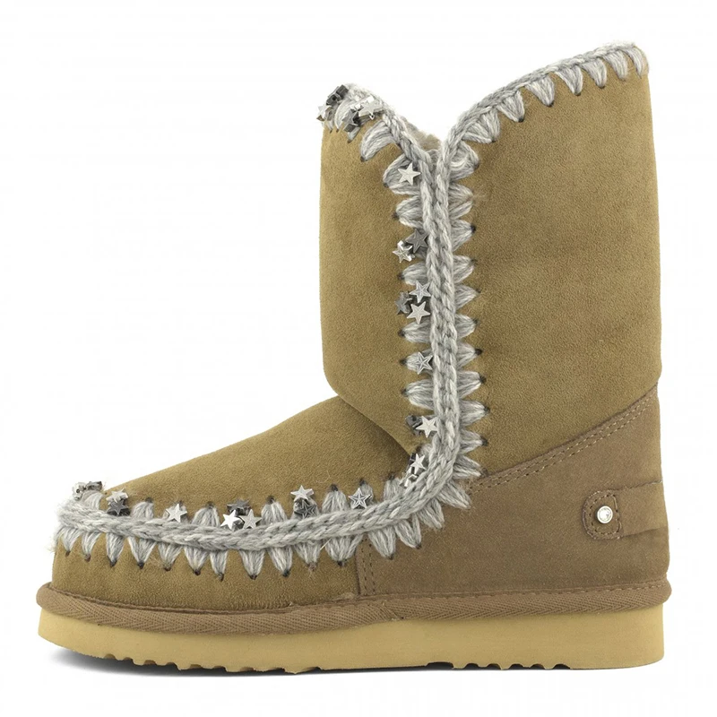 

Moug winter shoes women snow boots original eskimo 24 metallic star handmade sheepskin platform ladies ankle botas