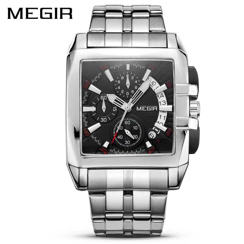MEGIR Luxury Quartz Men Watch Stainless Steel Strap Top Brand Dress Business Watches Chronograph Wristwatches Relogio Masculino