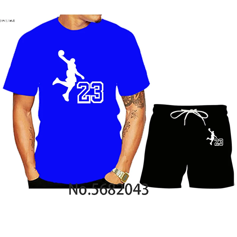 

2021Summer Men's T-shirt Set 2-piece Men's Sportswear Suit Basketball Sports Fitness Jordan-23 Printed Short Sleeve Men's Suit
