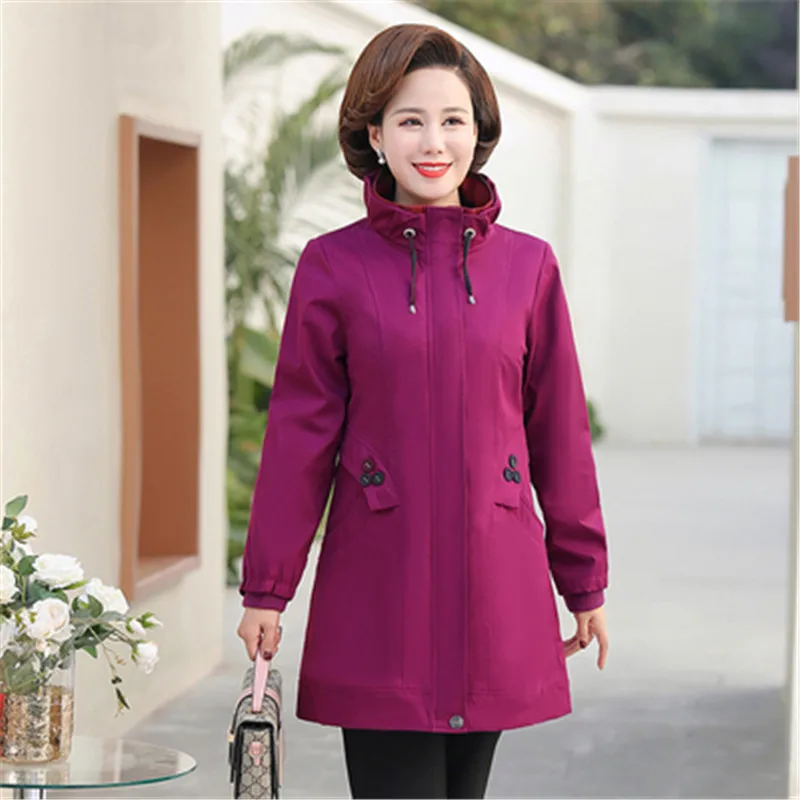 

2021 Spring Autumn Middle Aged Mom Clothes Loose Overcoat Women Trench Coat Cotton Outerwear Casual Tops