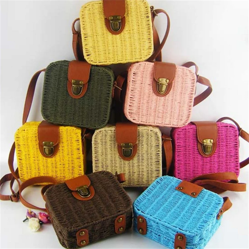 Летняя сумочка из соломы для девочек милая квадратная сумка карамельных цветов