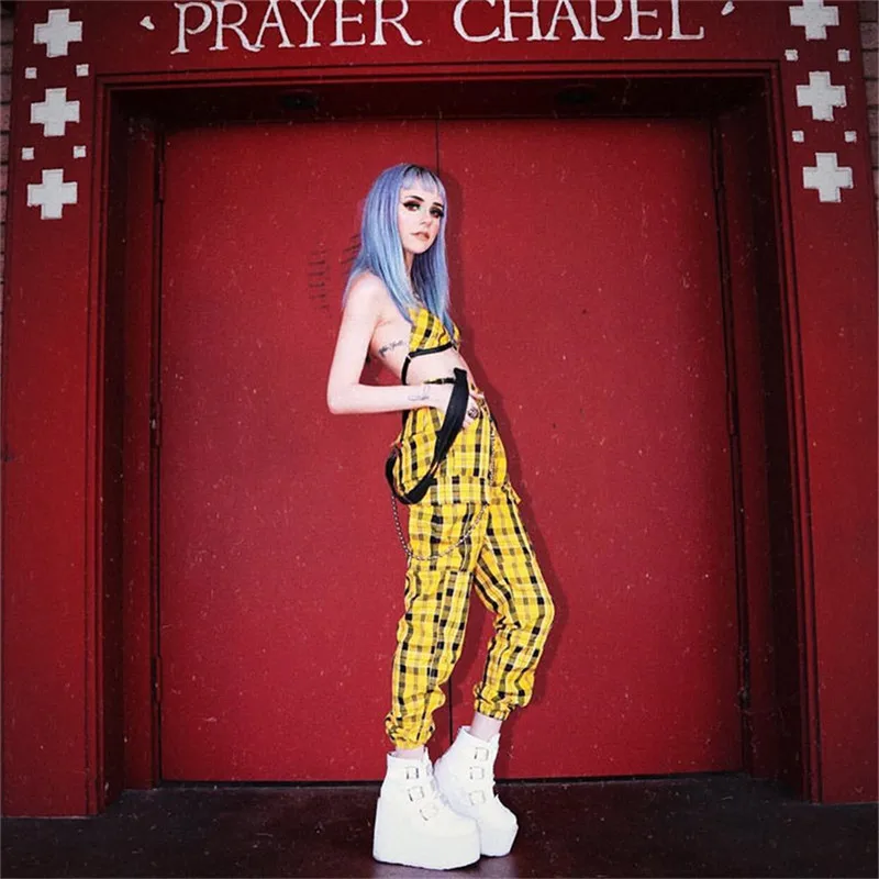 Желтые клетчатые Свободные повседневные брюки-карго модные женские брюки в