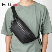 aetoo mens trendy leather shoulder bag casual leather crossbody bag soft leather mens chest bag