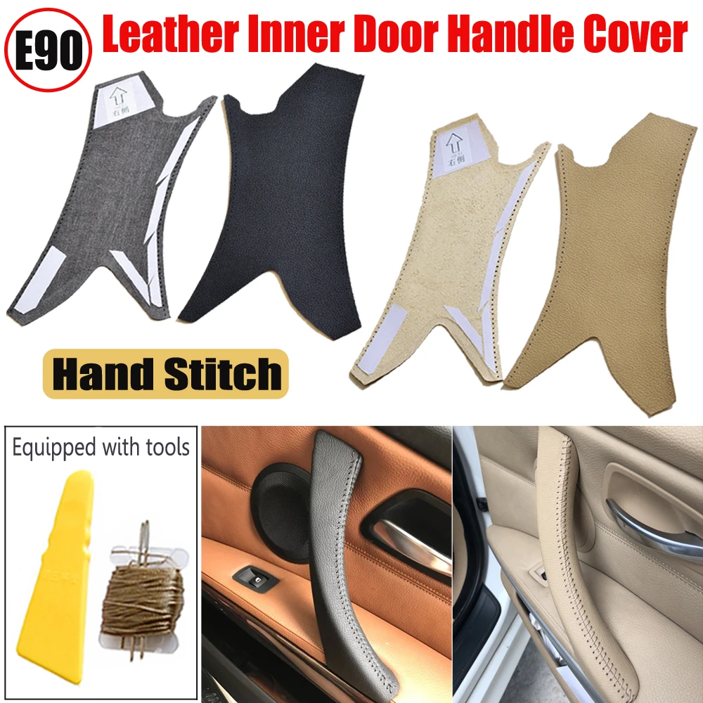 

Interior Door Panel Handle Pull Trim Cover For BMW 3 Series E90 E91 E92 E93 2005-2012 Carbon Texture/Beige Hand Sewing Leather