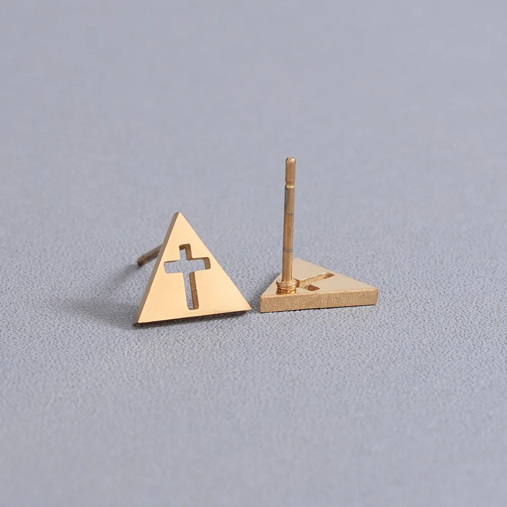 QIMING Нержавеющая сталь крест Треугольники серьги-гвоздики золотые серьги-кольца